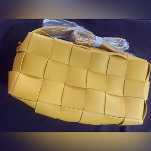 Yellow Woven Leather Shoulder Bag